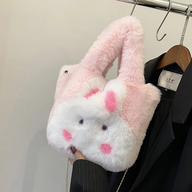 

Теплая пушистая сумка через плечо для девочек, милая дизайнерская женская сумка-тоут из искусственного меха кролика, сумка на плечо, кошелек, плюшевая Сумка-тоут для женщин