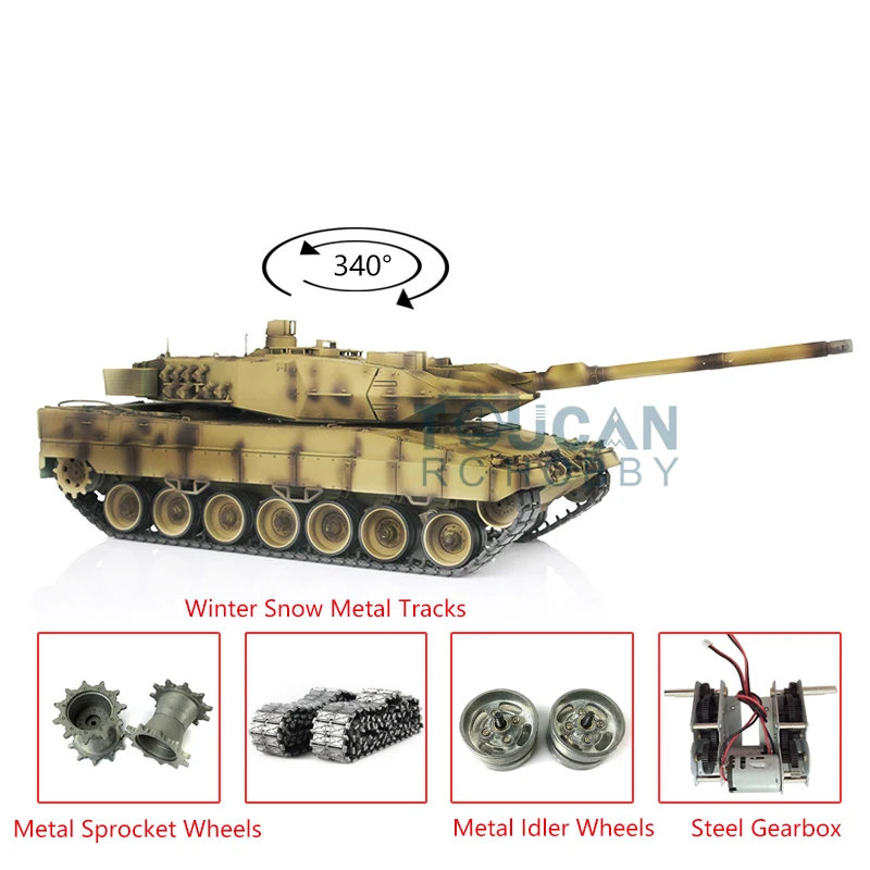 

Henglong Upgraded Ver 1/16 Yellow 7.0 Leopard2A6 RC Tank 3889 Metal Tracks W/ Rubbers Chassis Retractable TH17652-SMT7
