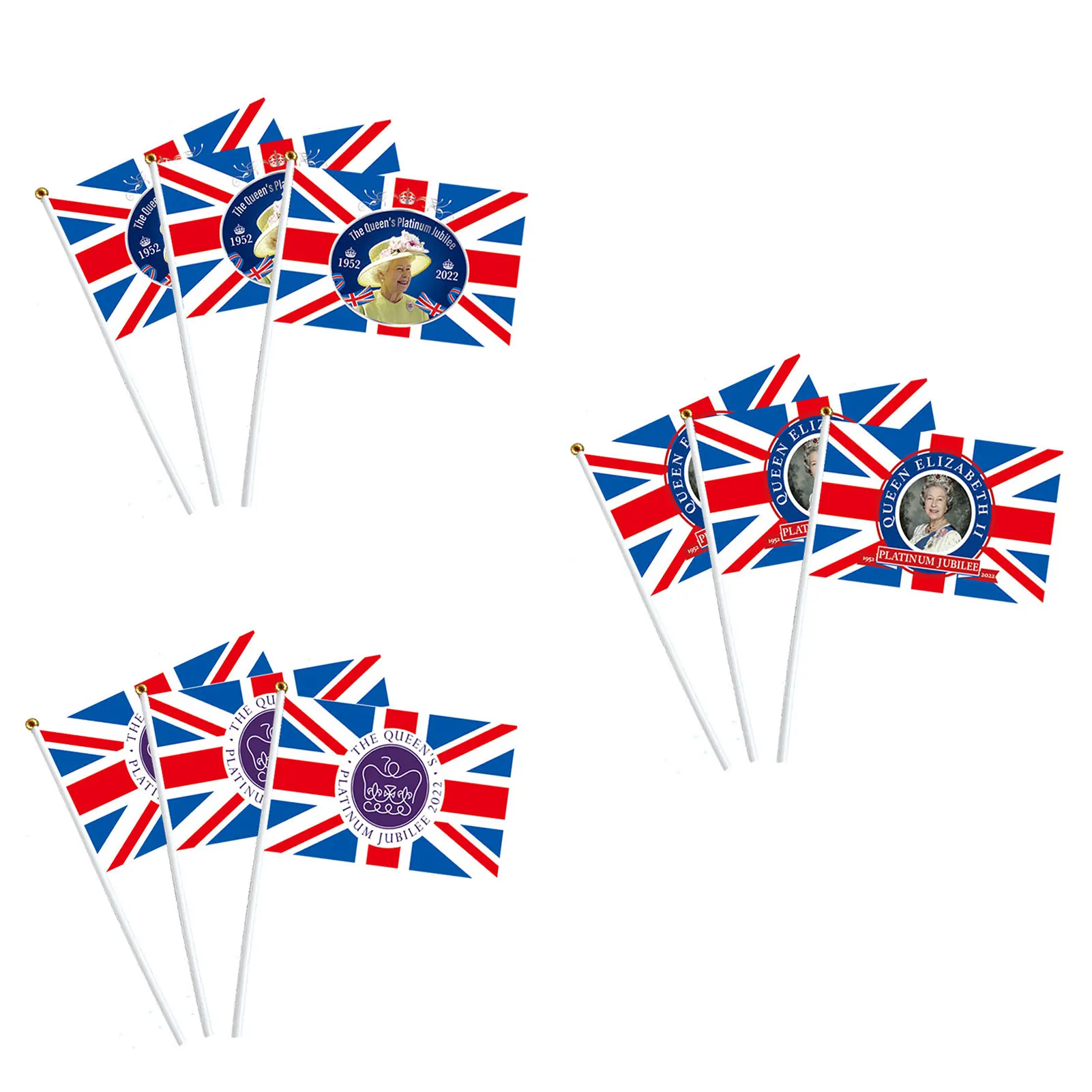 

10pcs/set Queens Jubilee Flags 2022 Union Jack Hand Waving Flag 70th Anniversary British Northern Ireland Flag Decoration