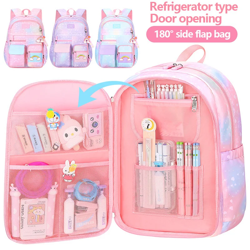 

Side-opening School Bags Waterproof School Backpack For Girls Gradient Color Backpacks For Kids Light-weight Children's' Bag