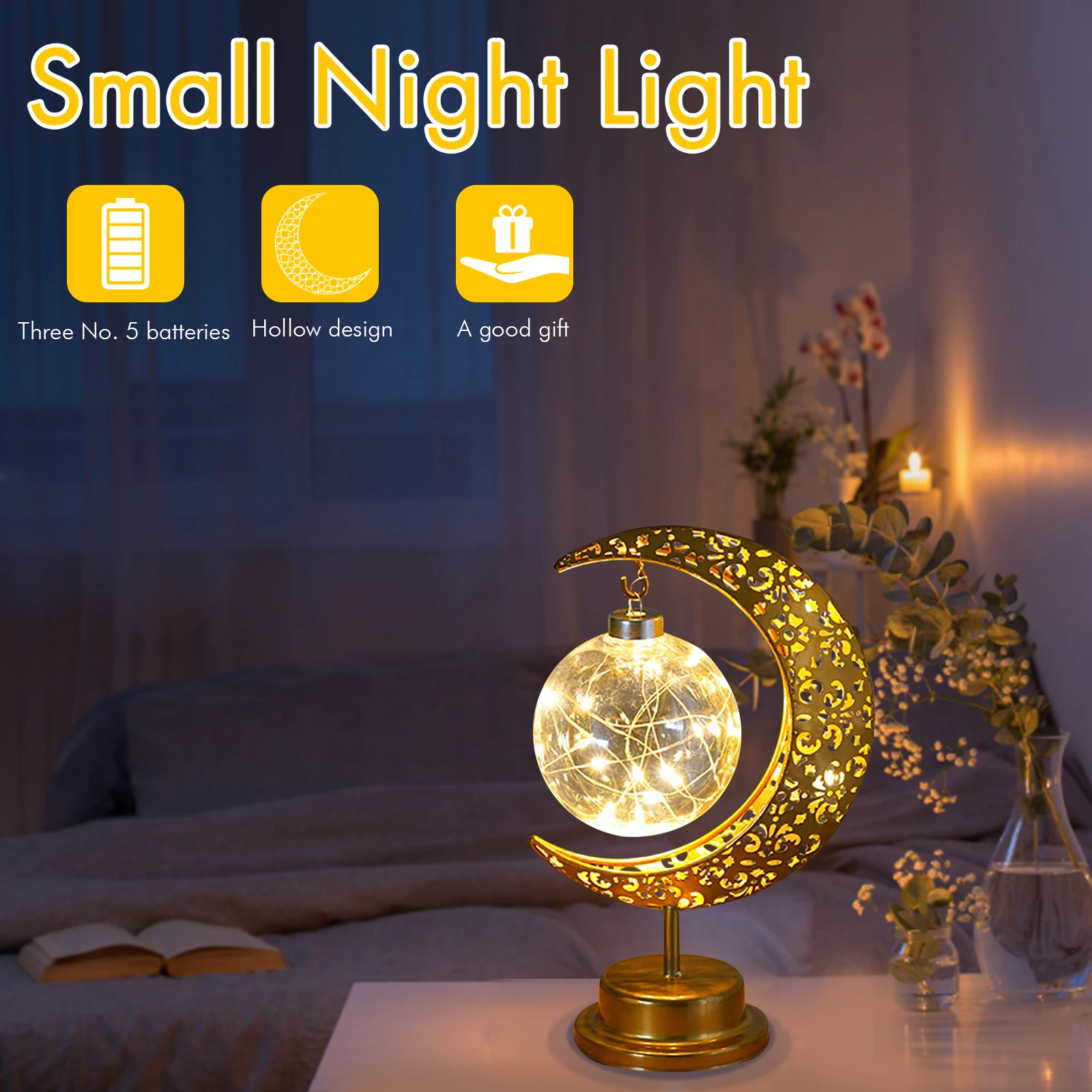 

Светодиодный ночник Рамадан с украшениями, праздничная ажурная лампа с Луной, праздничное освещение на батарейках, украшение для дома и спа...