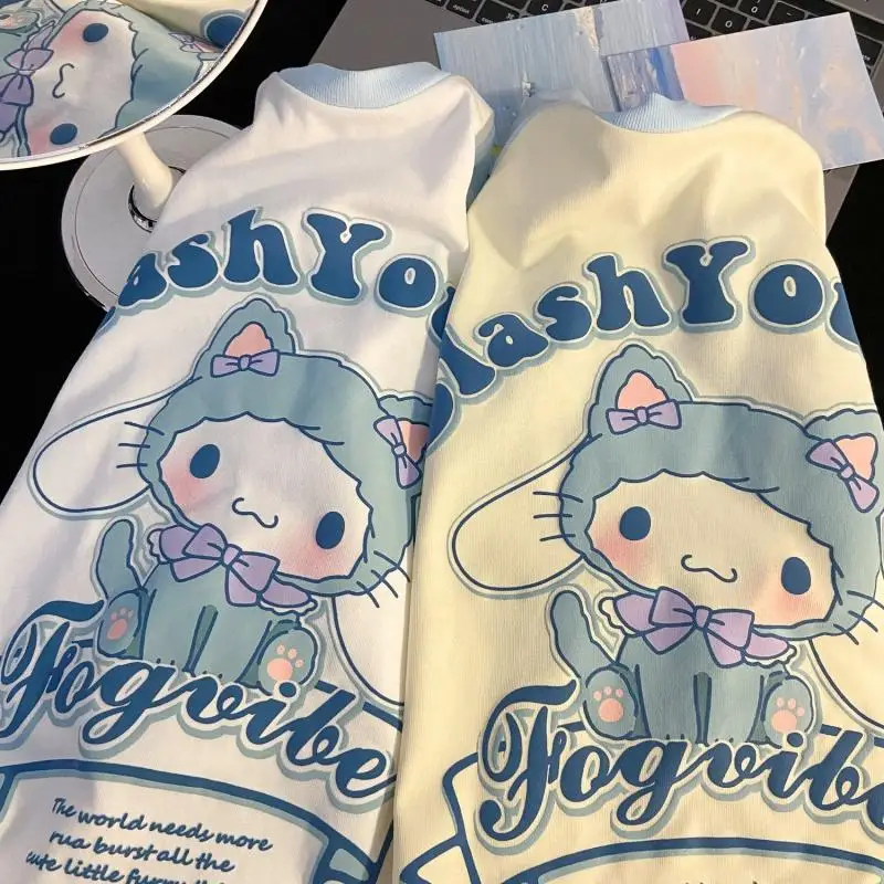 

Sanrio Kawali Cinnamoroll футболка с коротким рукавом Женская удобная летняя Милая Аниме подарок подруге на день рождения для девочек