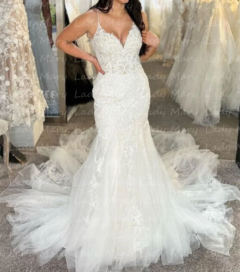 

Vintage Lace Wedding Dresses Spaghetti Straps Mermaid Women Outdoor Summer Beach Boho Bridal Gowns Vestidos De Novia 2023