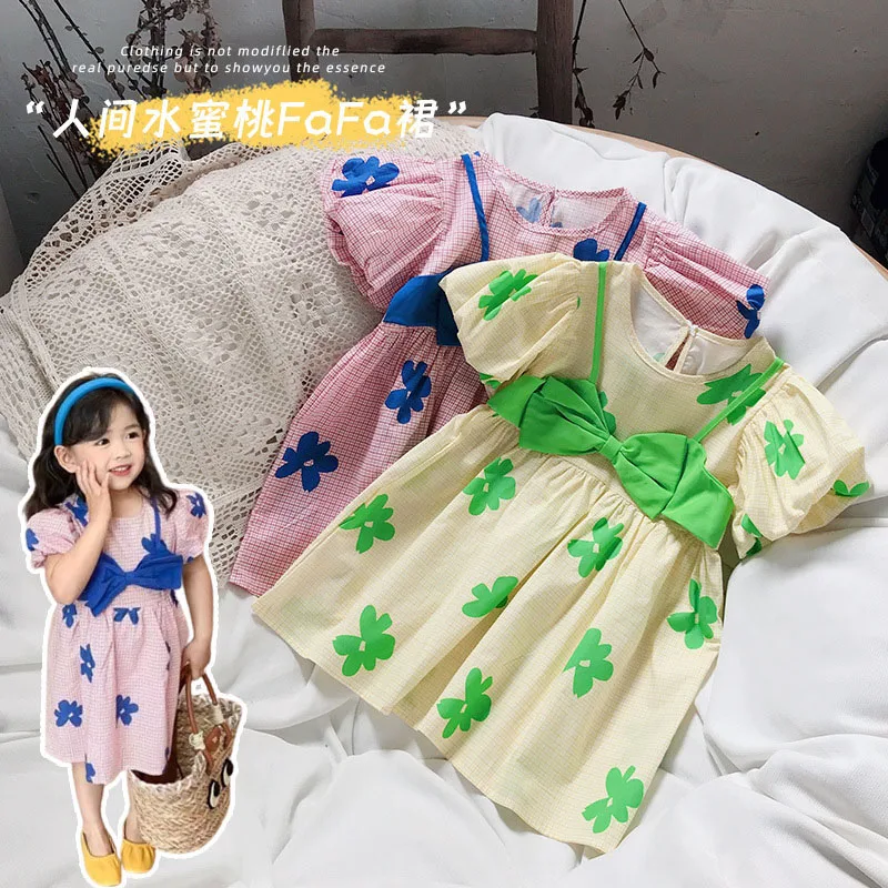 

Kids dress Korean Style Summer Bow Dress Baby Girl Clothing Flower Dresses Kids Dresses for Girls 2-6 Year Baby Girl Clothes