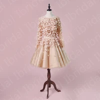 real sample champagne mother dresses long sleeves wedding party gowns round neck flowers mother of the bride dresses knee length
