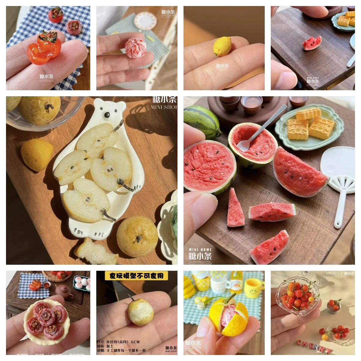 Фото Кукольный домик, еда, имитация миниатюрной глины, фруктов, кухонной сцены, молдинги, мини-арбуз, грейпфрут, хурма, лимонное украшение №1