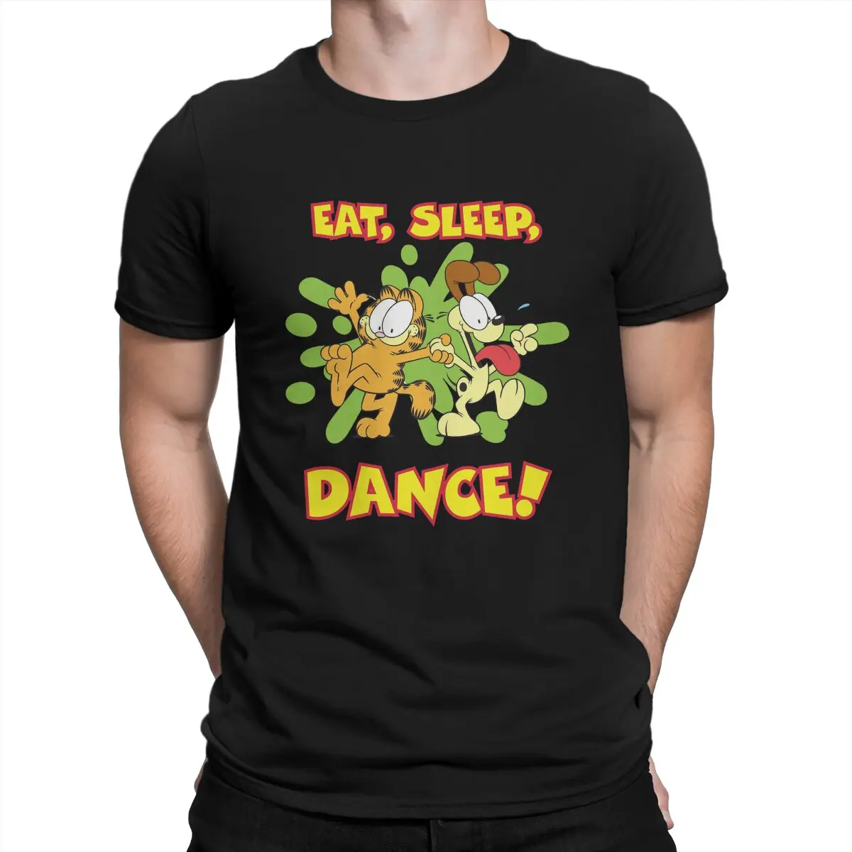 

Men's DANCE T Shirt Orange Cat Cotton Clothing Cool Short Sleeve Round Neck Tees Classic T-Shirts