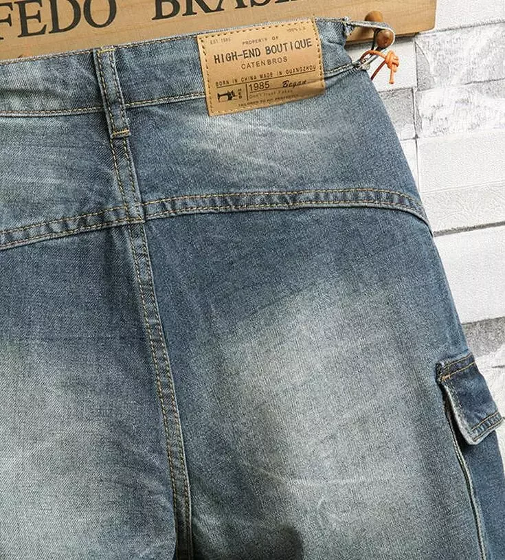 2022New Denim Jeans Shorts Straight Denim Shorts Multi-pocket Jeans Good Quality Men Loose Casual Short Jeans Knee Length  Jeans