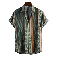summer mens hawaiian print shirt mens casual short sleeve button lapel casual cotton everyday fashion beach shirt