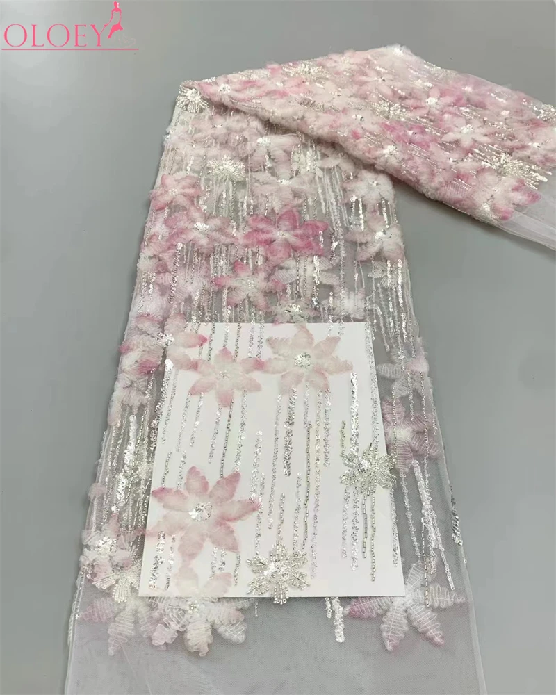 

High Quality Fashion French Panhual Embroidery Beaded Lace Fabric With Sequins African Nigerian Lace Fabric For Wedding Dress
