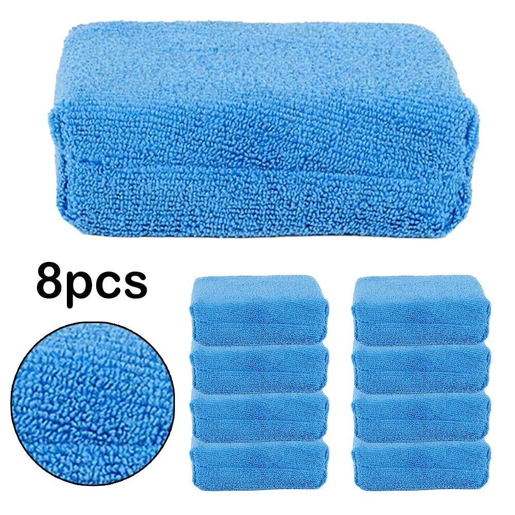 

4/8Pcs Blue Car Microfiber Applicators Sponges Cloths Microfibre Hand Wax Polishing Pad High Quality Car Cleaning Accessories