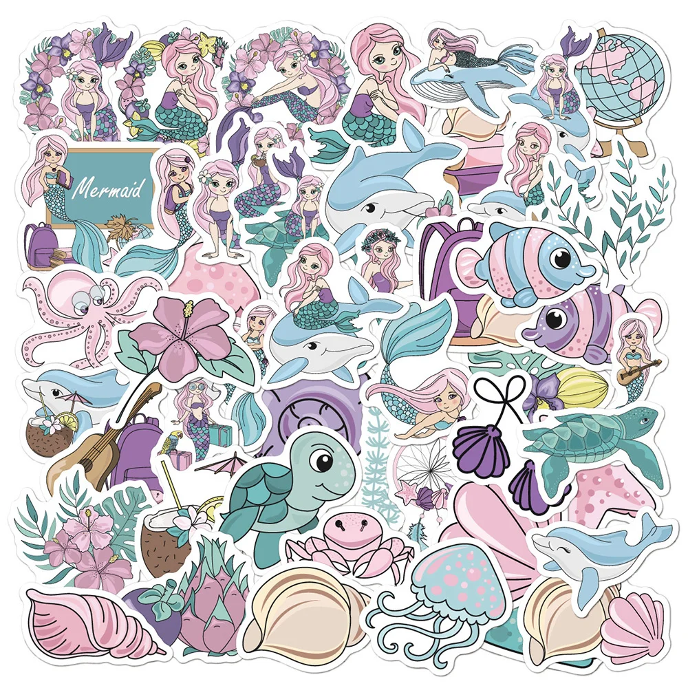 

10/30/50PCS Cute pink purple underwater animal Sticker Bike Travel Luggage Laptop Cartoon Sticker Decals for Kid Gift