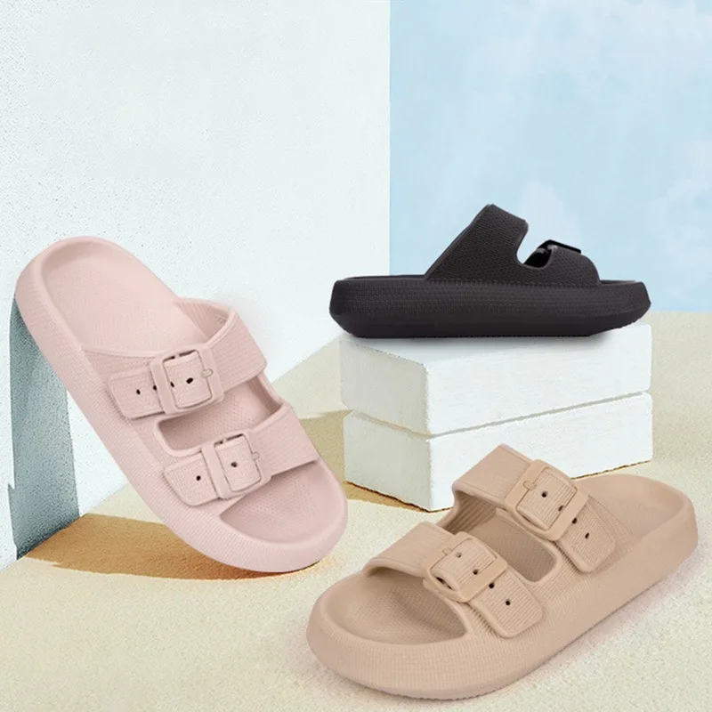 

Slippers Women Fashion Summer Non-slip Sandals Shoes Beach Slides High Heels Buckle Slipper Soft Sole Women Men Ladies Bathroom