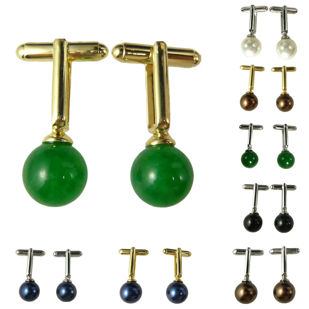 

Запонки мужские с натуральным зелёным камнем, жемчугом и ракушкой тигровый глаз