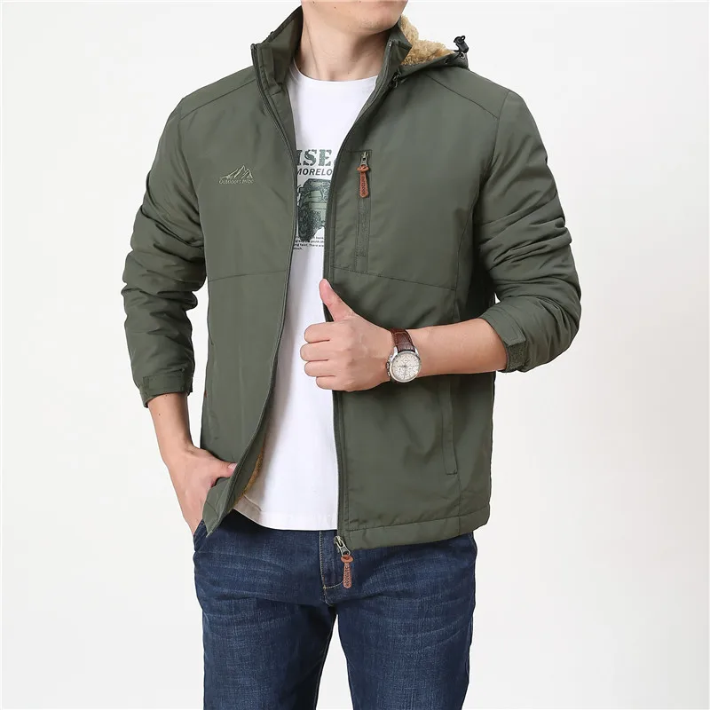 

Autumn Winter Jacket Men Hooded Casual Outdoor Wool Liner Military Jacket Windbreaker Outerwear Hat Detachable Large Size M-5XL
