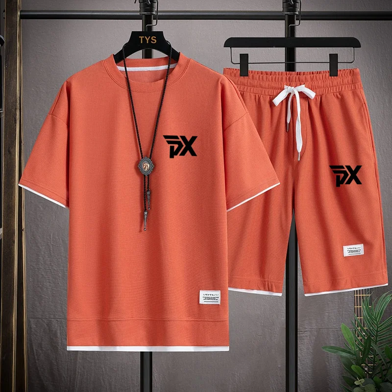 Men and Women Summer 2-Piece T-shirt Tops+Shorts Set Fashion Printing Loose Harajuku Style Street Apparel Casual Golf Sportswear