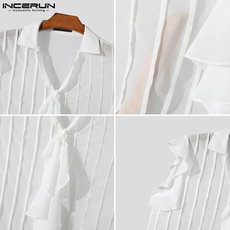 Мужская прозрачная рубашка INCERUN с коротким рукавом