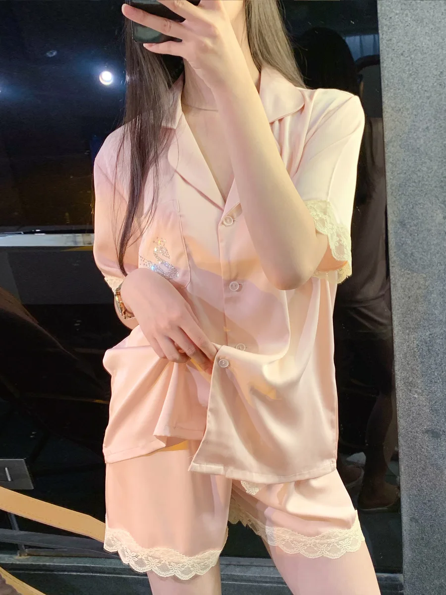 Women's Pajamas Spring Autumn Ice Silk Three-piece Suit In Winter 2022 New Advanced Ins Silk Housewear Suit Sleepwear Nightwear