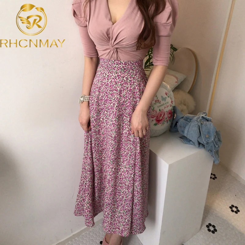 

Женский костюм-двойка с юбкой, привлекательный укороченный топ с рукавом до локтя и мини-юбка с принтом, милый костюм в Корейском стиле на ле...