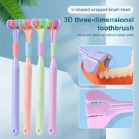 three sided soft bristle toothbrush 360%c2%b0 deep cleaning tooth brush tongue scraper portable adult oral teeth cleaner dental care