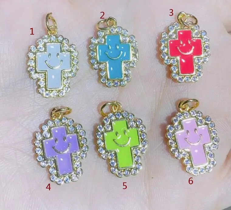 

1 шт. золотой крест со смайликом, кулон ручной работы с эмалью, капель, фотоэлемент для ожерелья, серег, ювелирные аксессуары