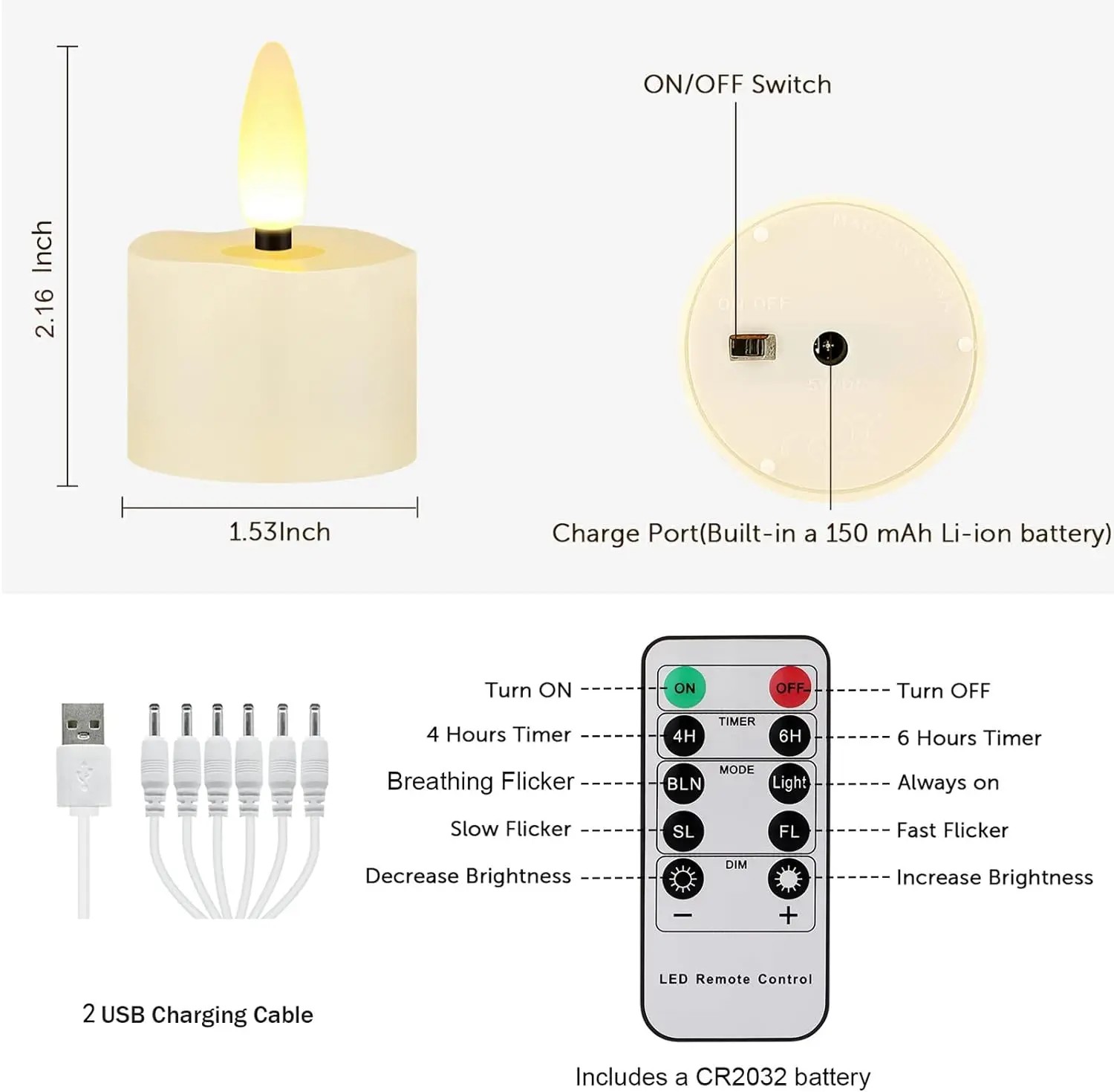 Набор из 12 светодиодных чайных светильников с дистанционным управлением и