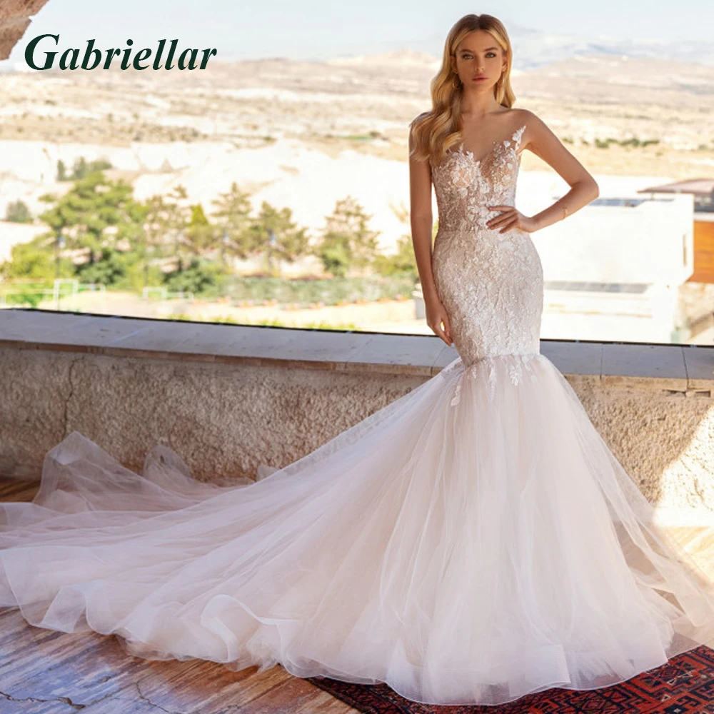 

Gabriellar Gorgeous Mermaid Wedding Dresses Illusion Scoop Appliques Sweep Train Wedding Gowns Robe De Mariée Made To Order