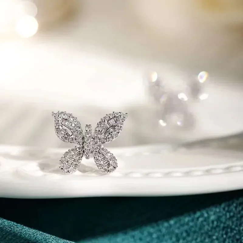 Новые нежные серьги-гвоздики в форме бабочки для женщин полный паве камень CZ