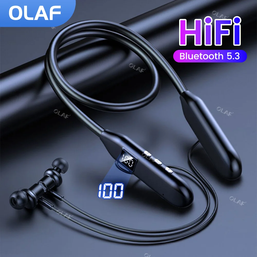 

OLAF Bluetooth 5.3 Wireless Headphones Wired Magnetic Sports Waterproof Neckband Earphones TWS Earbuds Headset With Micphone