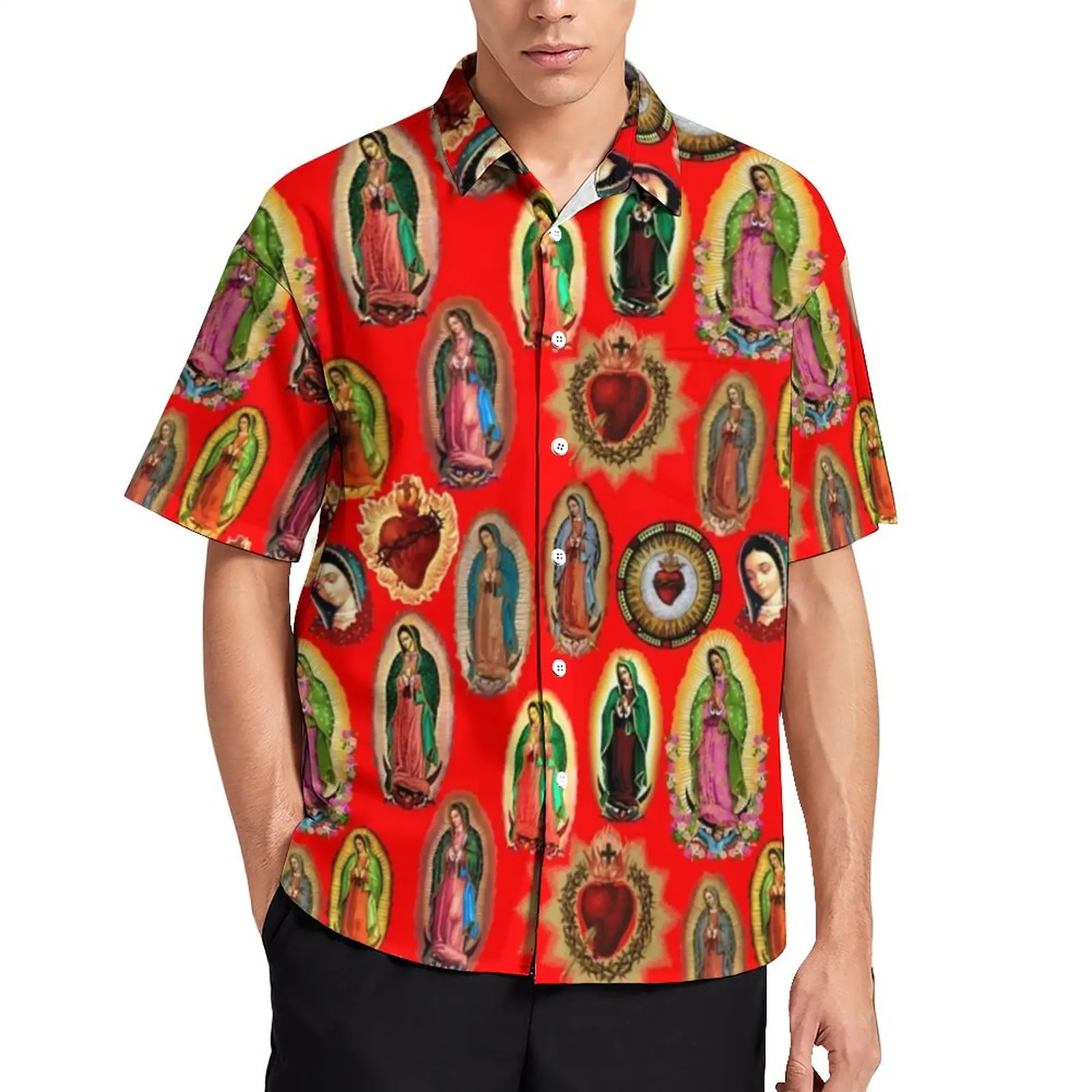 

Our Lady of Guadalupe Beach Shirt Virgin Mary Hawaiian Casual Shirts Trending Blouses Short-Sleeve Graphic Clothing Plus Size