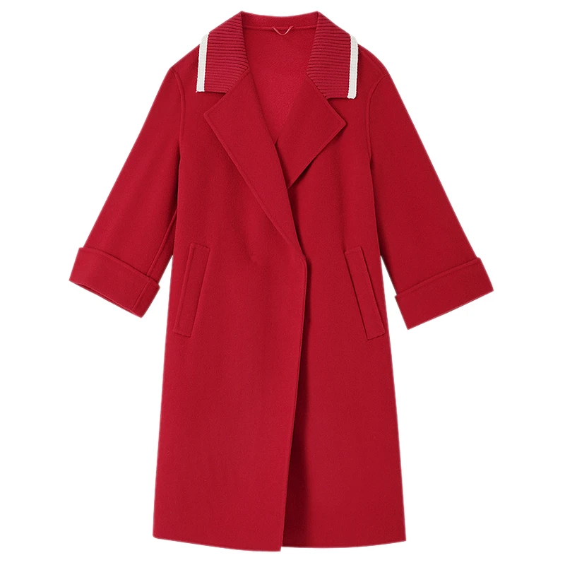 2024 зимняя новая мода двусторонний дафлкот из чистой шерсти с воротником