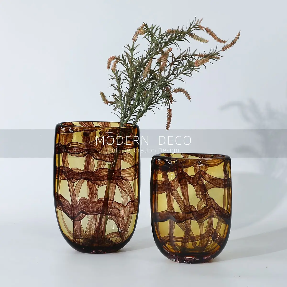 

Modern simple and transparent light brown woven glazed flower model room sales department porch ornaments