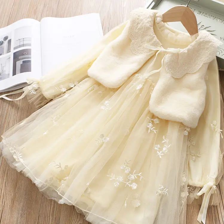Новинка Зима 2022 для девочек детское модное платье принцессы утепленный костюм из двух частей с флисовой подкладкой юбка