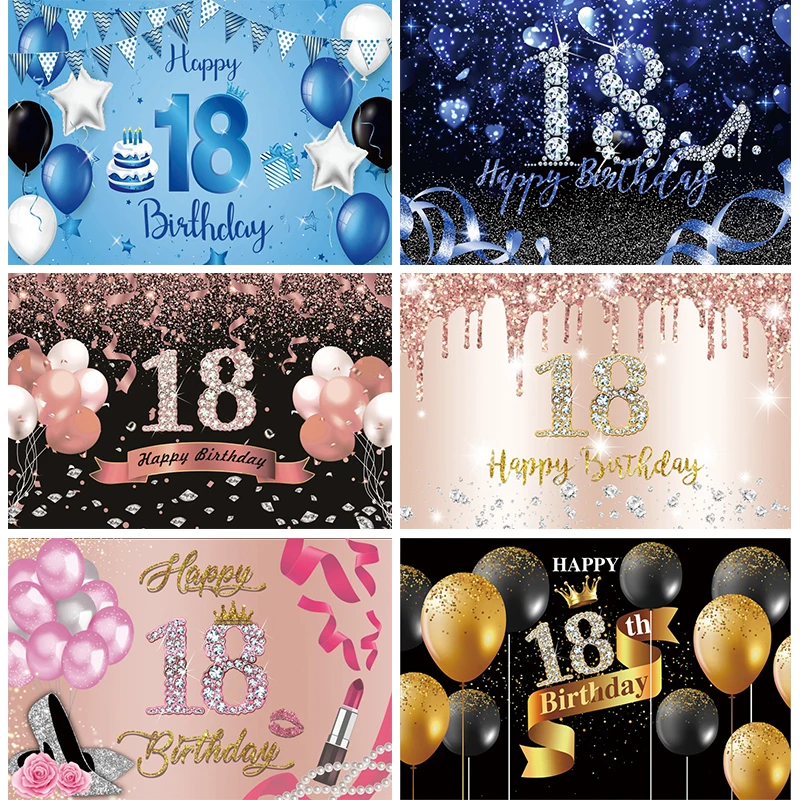 

Pink 18th Backdrop Girls Happy Birthday Party Boy Balloon Eighteen Photograph Background Photo Banner Decoration Prop