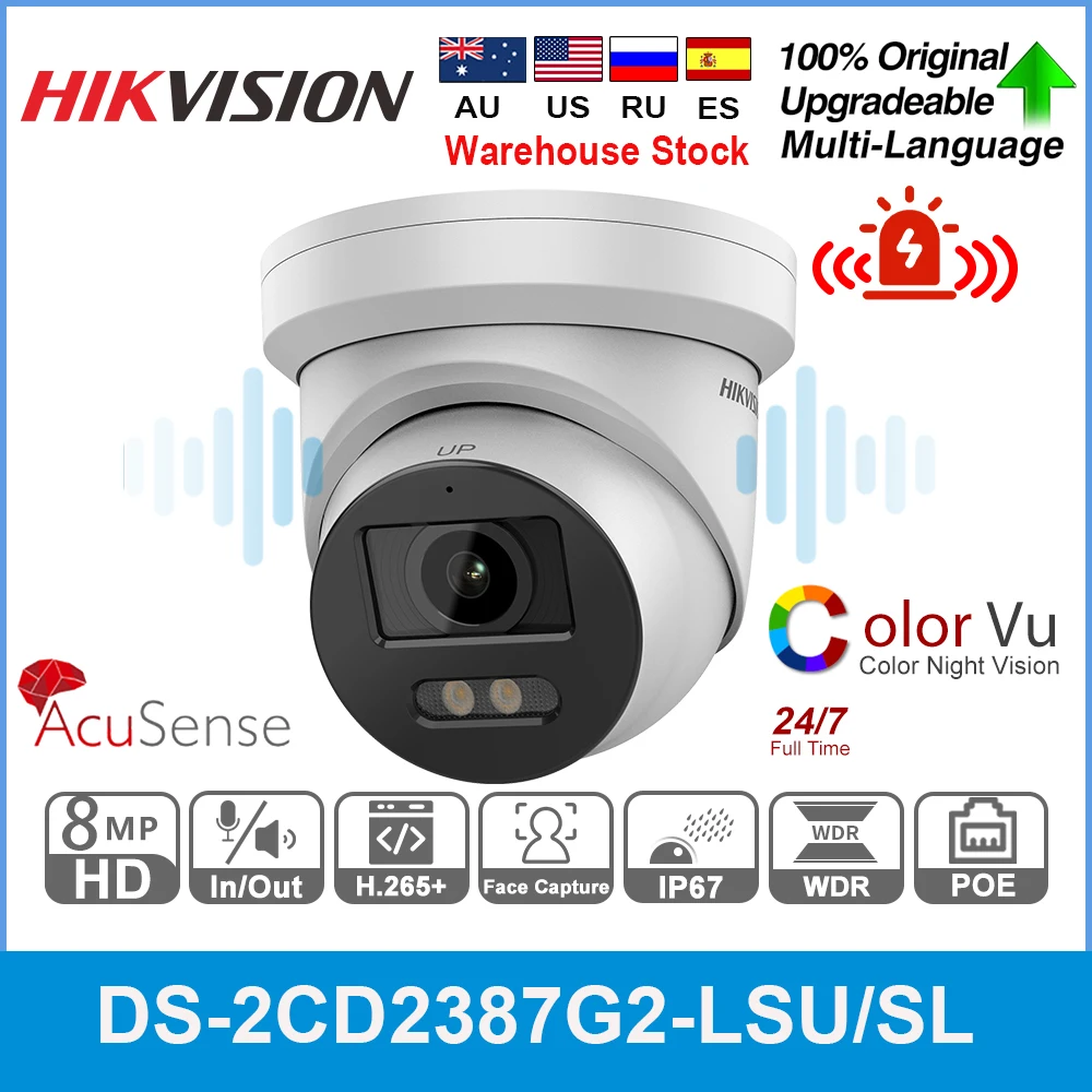Hikvision DS-2CD2387G2-LSU/SL 8MP 4K ColorVu CCTV IP-камера AcuSense Встроенный микрофон динамик