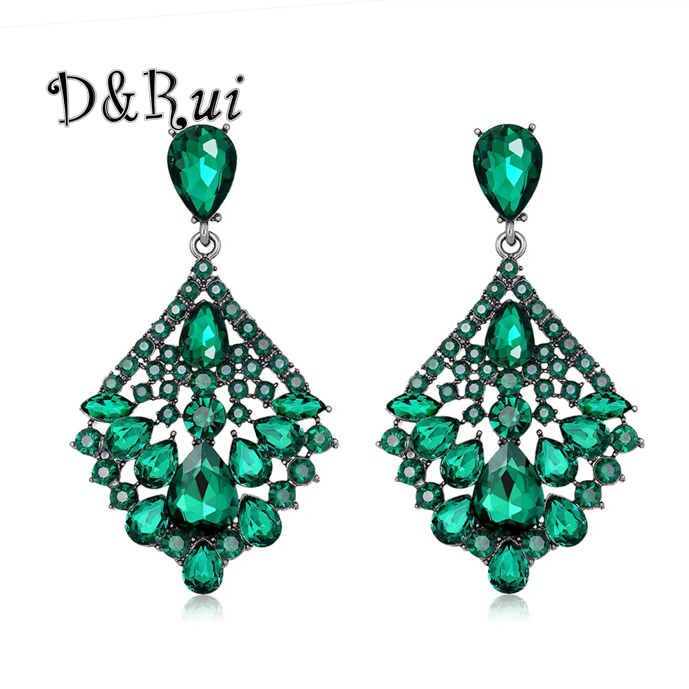 

Bridal Drop Earrings Fashion Shiny Green Rhinestone Jewelry Earring Luxury Design Banquet Party Exaggerated Earrings for Women