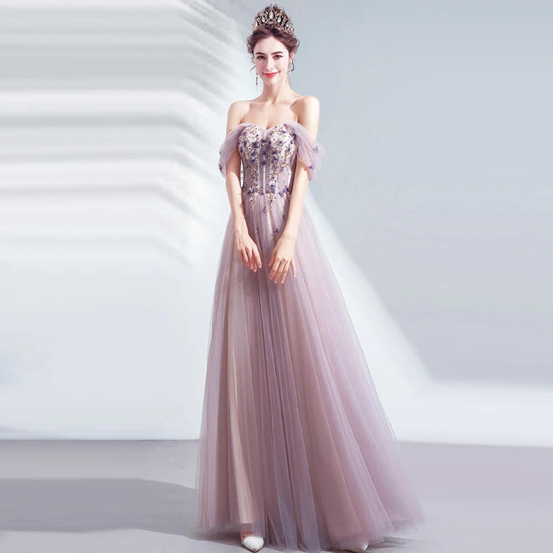 

Evening Dress Boat Neck Luxurious Floral Print Floor-Length A-Line Short Sleeves Lace Up New Plus Size Women Formal Gowns TS015