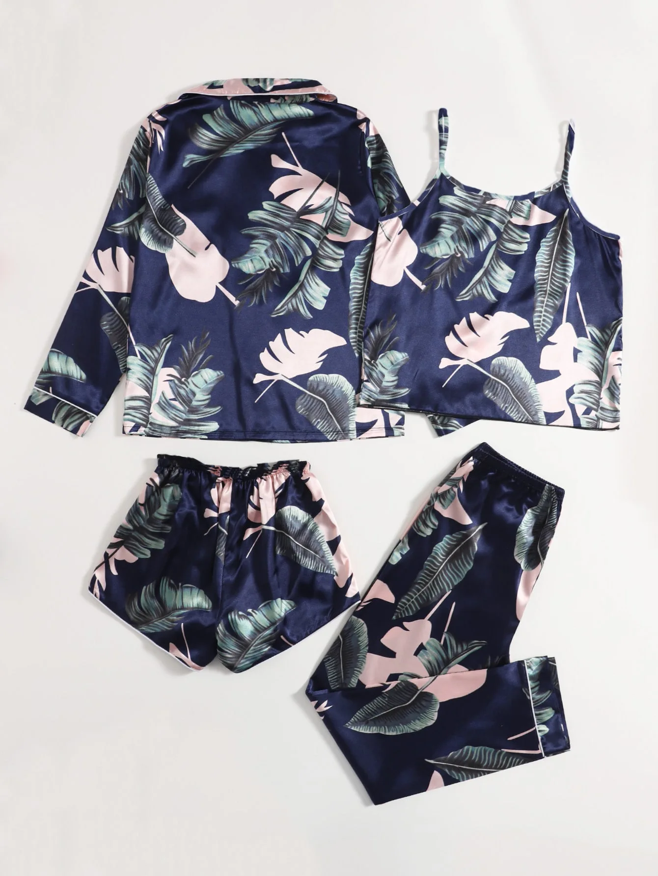 4pcs Pajama Set Women Sleepwear Sling Top Shorts Trousers Suit Pjs Loungewear Woman Pijama Set Spring Summer Autumn Home Clothes