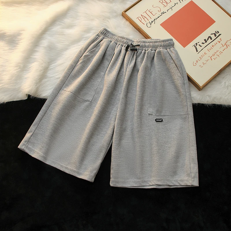 Waffle Summer Casual Shorts Tide Brand Solid Color Simple Straight Vertical Five-point Movement