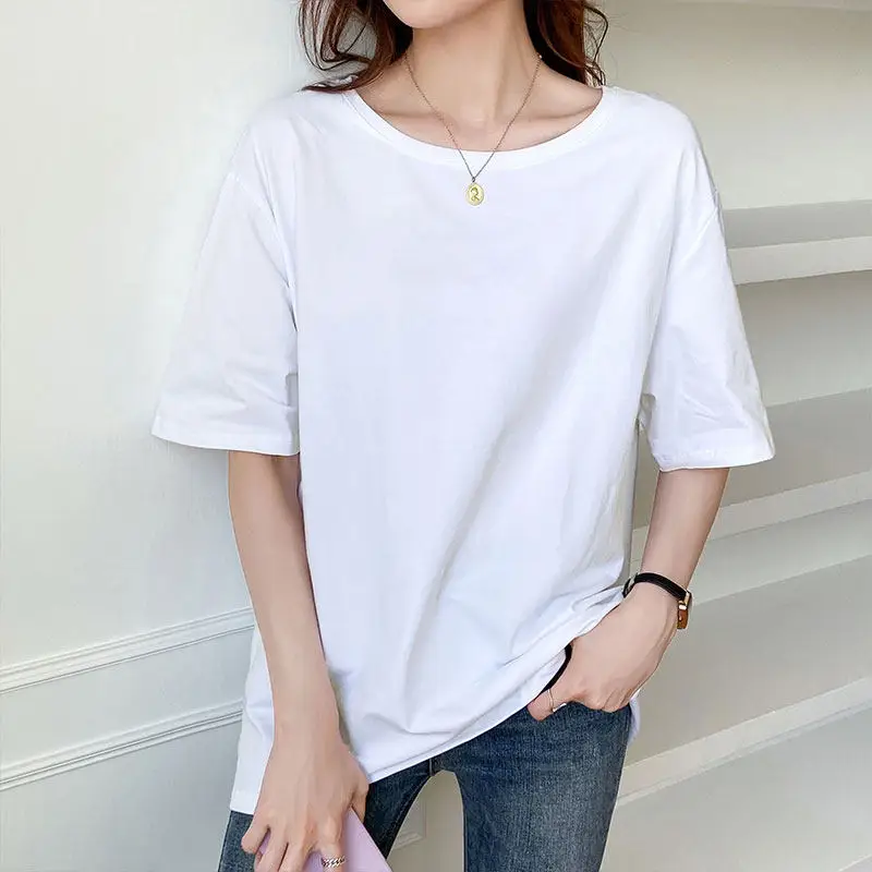 

loose female students Korean essential short-t-shirt of -fitting half-sleeved INS version summer cotton sleeved 100%