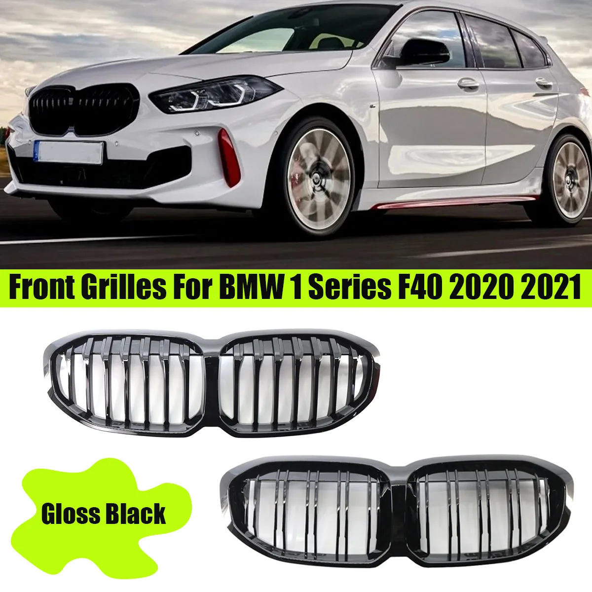 

Racing Grill Kidney Grille Front Bumper Gloss Black Frame Single Double Slat Grills For BMW 1 Series F40 2020-IN Car Styling