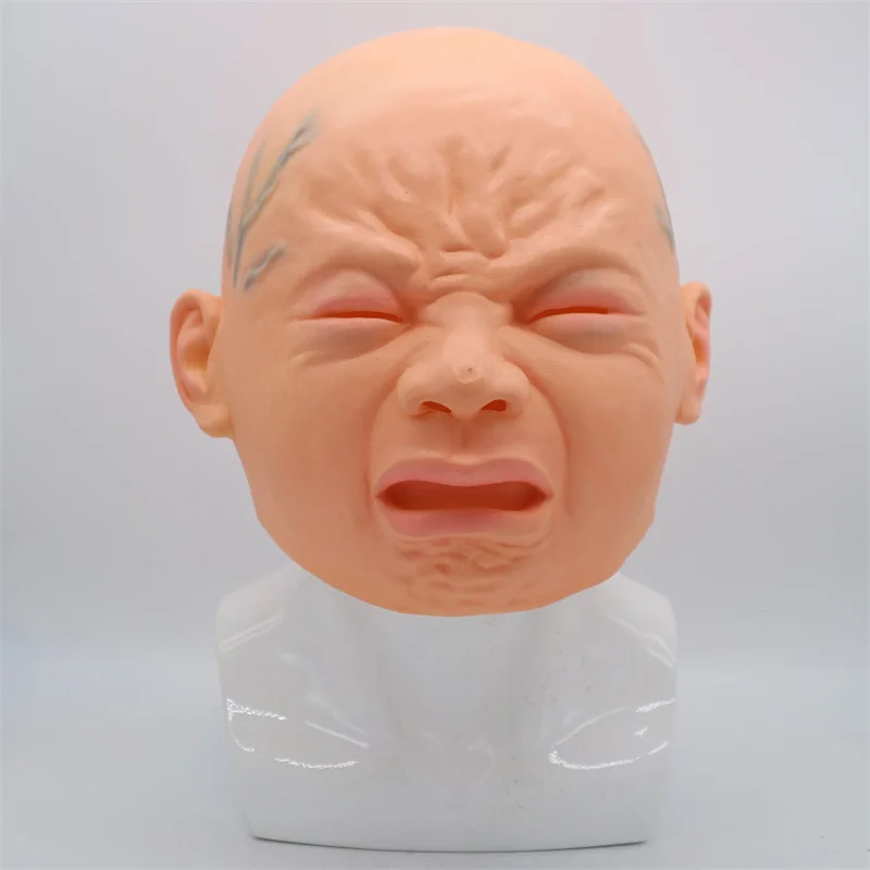 

New Cheap Realistic Crying Baby Mask Halloween Bar Cosplay Prop Latex Full Head Crying Face Mask Room Haunted House Horror Mask