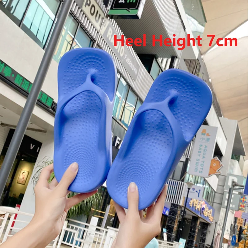 

2023 Summer Women Thick Bottom Flip Flops Wedge Heels Outside the Seaside Beach Sandals Thick-bottomed Flip-flops Outdoor Slides