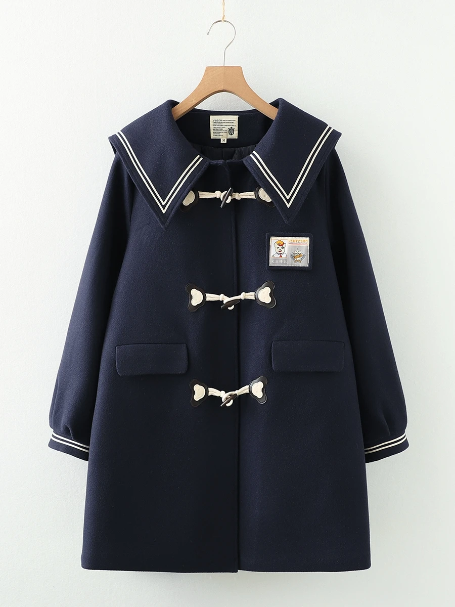 Женская шерстяная куртка с матросским воротником в консервативном стиле зимняя