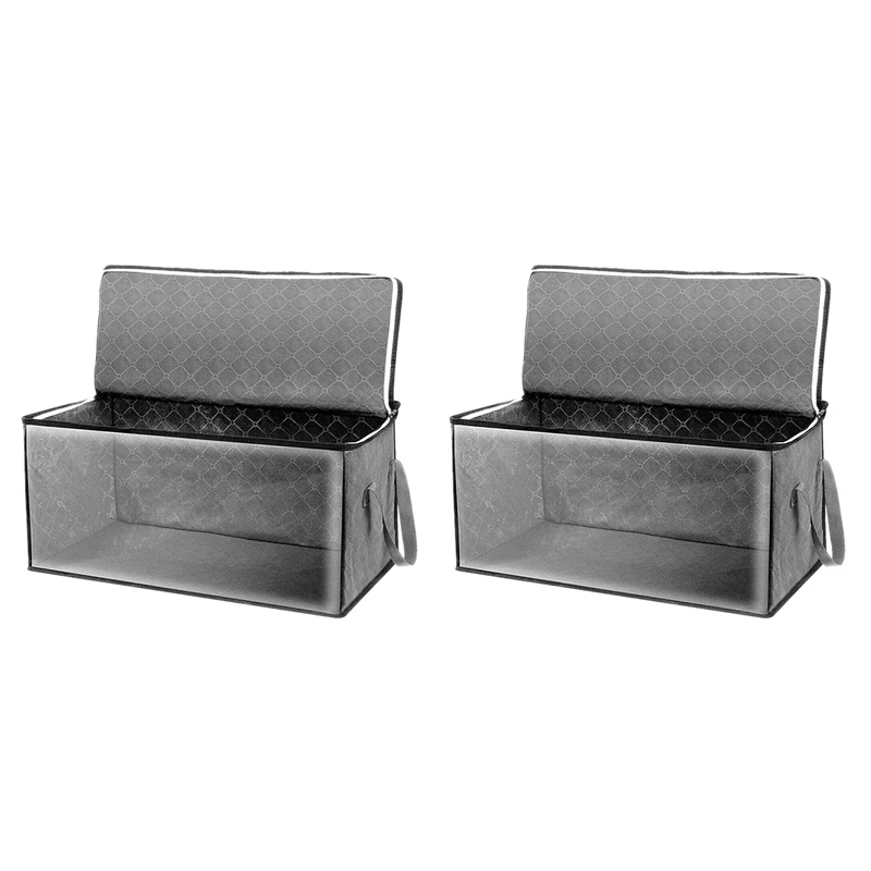 

4PCS Quilt Organizer Box Foldable Portable Closet Stackable Bins Non Woven Clothes Storage Blankets Collecting Case-Gray