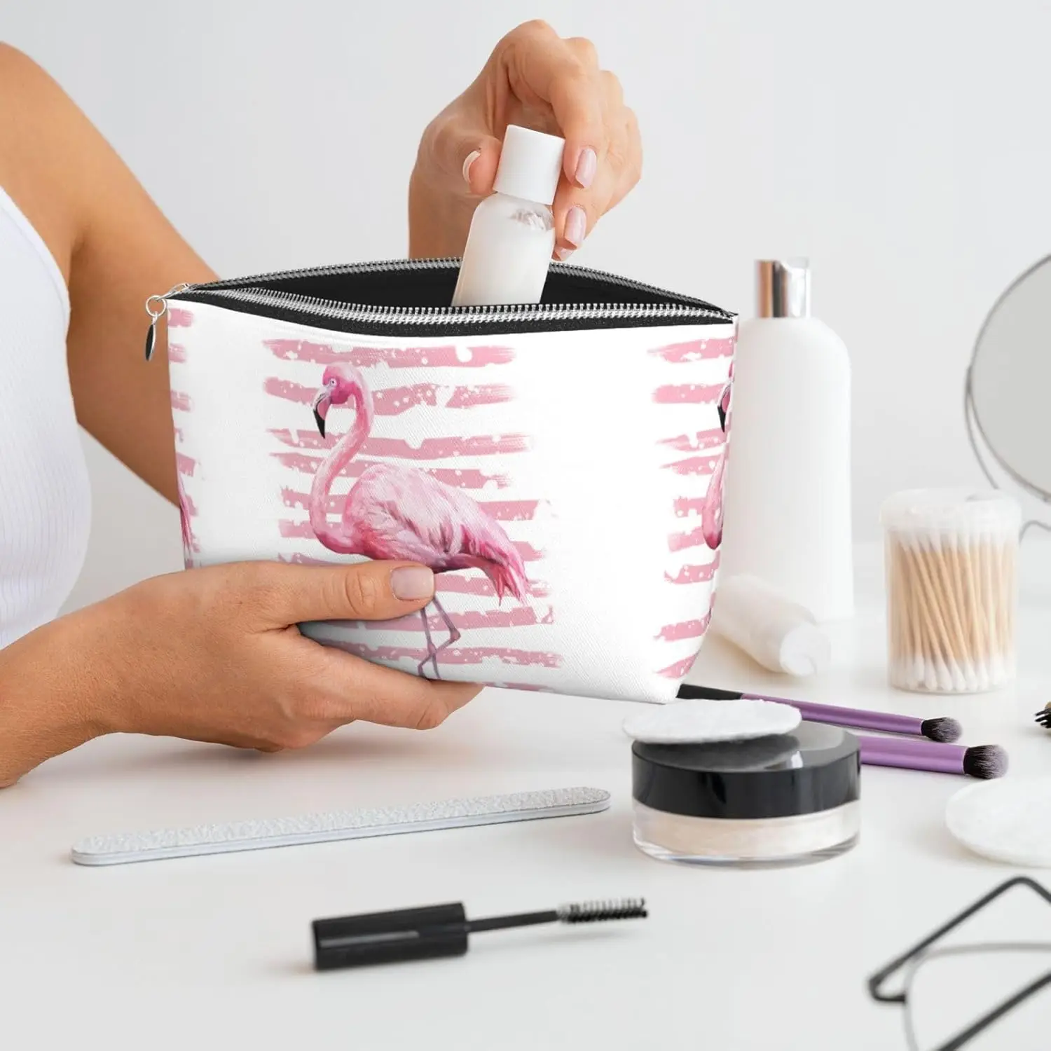 Женская косметичка с фламинго дорожный размер туалетные принадлежности кожаная
