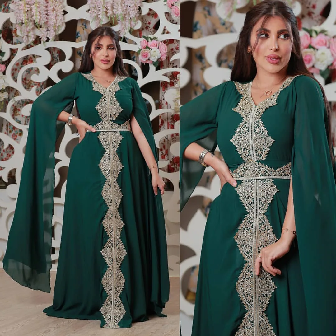 Summer 2023 Women's Clothing New Muslim Gown Embroidered Chiffon Dubai Abaya Arab Islamic Women with Belt Evening Dress Ramadan