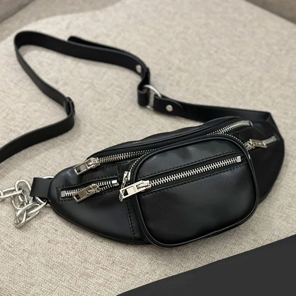 

Новинка 2023, черная нагрудная сумка из натуральной кожи с карманами, черный кошелек, забавные сумки