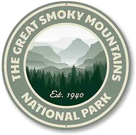 

Great Smoky Mountains National Park Sign Round Metal Tin Sign Suitable for Home and Kitchen Bar Cafe Garage Wall Decor Retro