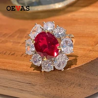 oevas 100 925 sterling silver ruby gemstone high carbon diamond rings for women sparkling wedding party fine jewelry wholesale